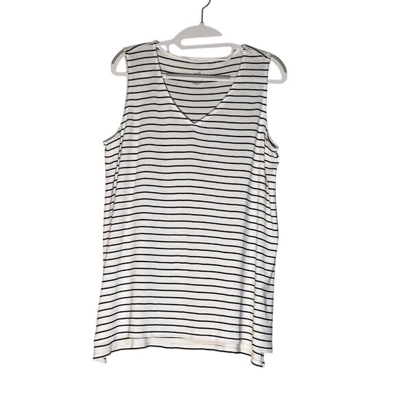 J Jill White/Black M Pima Tank – Breezy Minimalist Nautical Coastal Core - Picture 3 of 10